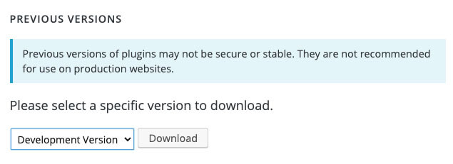 download the previous version of wordpress plugin